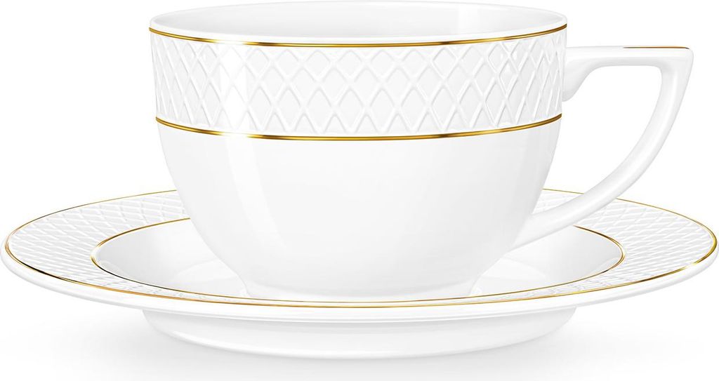 Wilmax Cappuccinotasse mit Untertasse, 2er Set, Goldrand, 170 ml – WL‐880102402/AB2