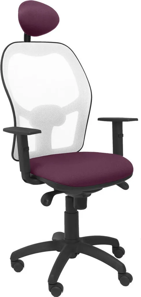 Chaise de bureau maille blanche assise violette avec appui-tête fixe