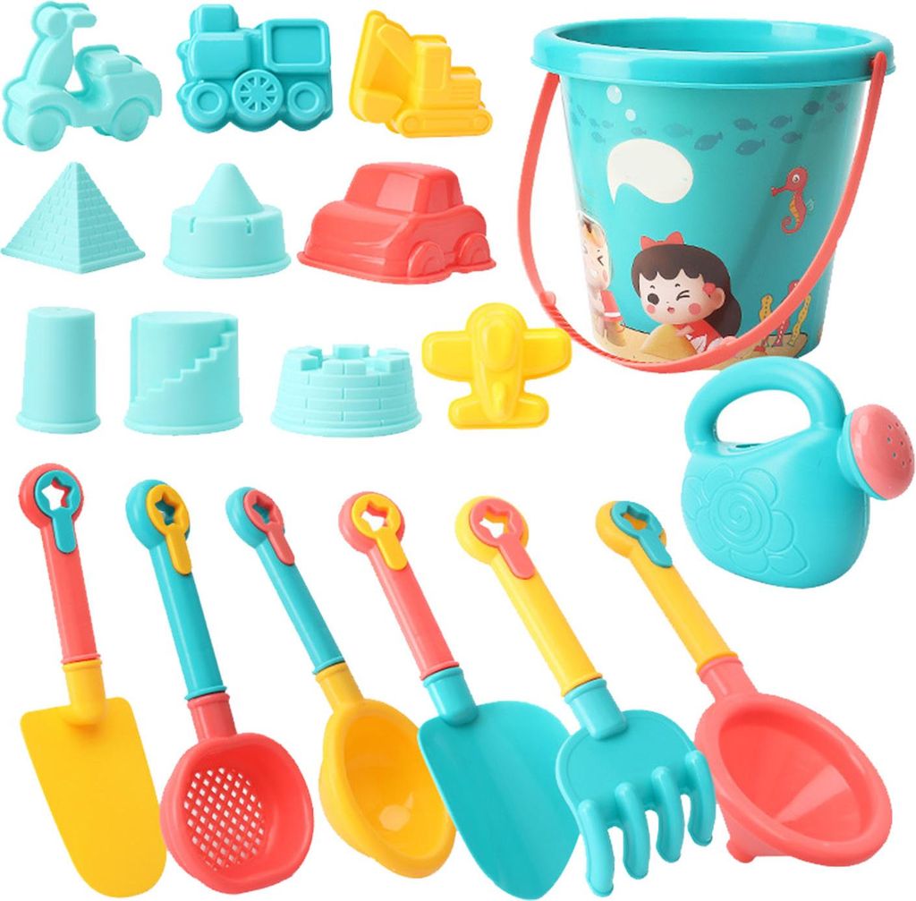 18PCS Kids Beach Sandspielzeug Set Kinder lustige Eimer Schaufel Schaufel Rake Sifter Gießen Dose