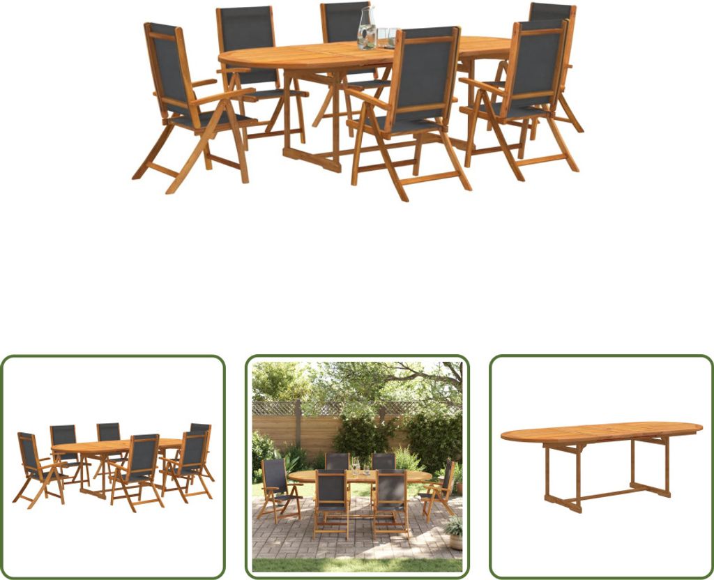 The Living Store 7-tlg. Garten-Essgruppe Massivholz Akazie und Textilene