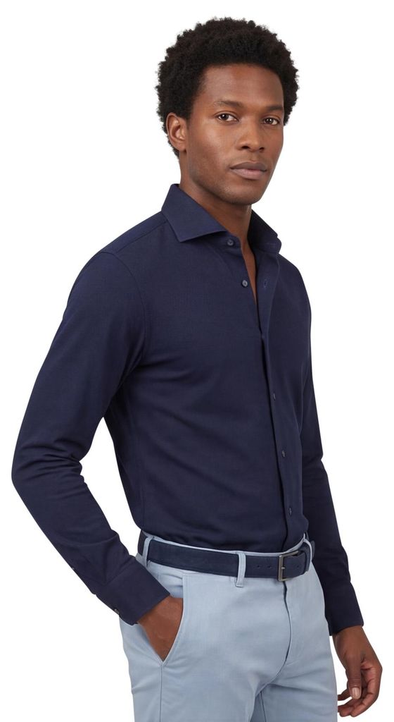 Ledub Businesshemd Slim Fit navy einfarbig Baumwolle