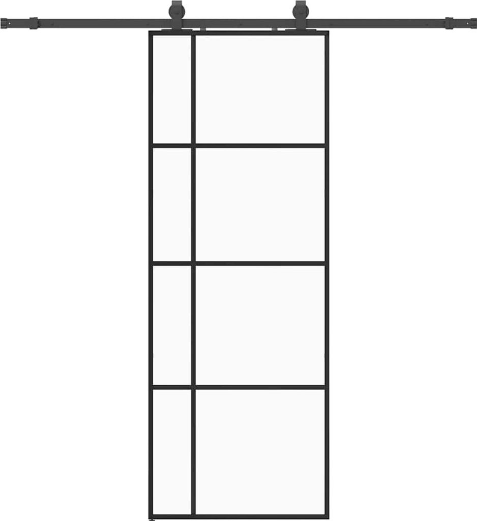 vidaXL Schiebetür mit Beschlag Schwarz 76x205 cm ESG-Glas
