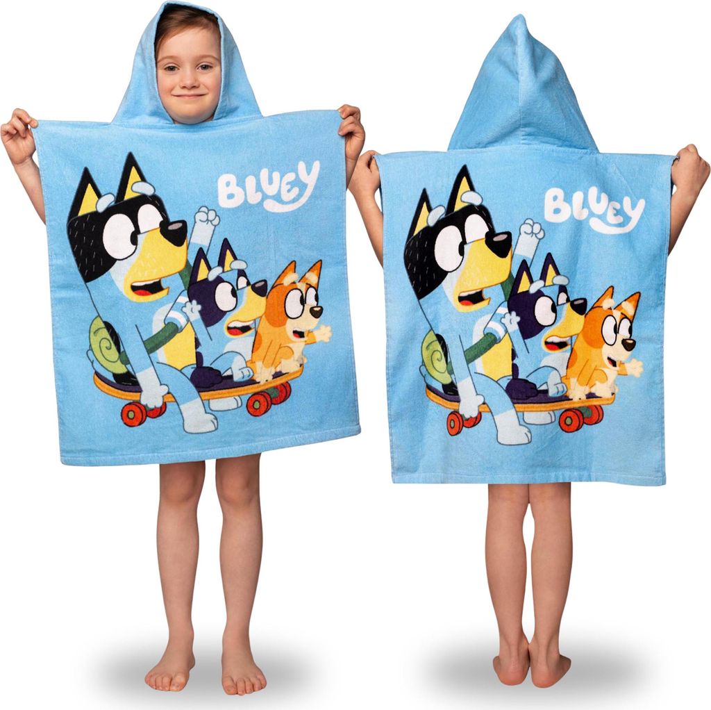 Bluey Badetuch, SCHNELL TROCKNENDES Poncho mit Kapuze für Kinder FÜR DEN STRAND, 100% BAUMWOLLE 50x115 cm