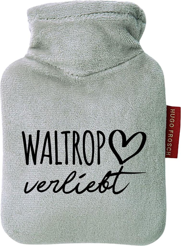 Huuraa Mini-Wärmflasche Waltrop verliebt 0,2 Liter Grey Mini Veloursbezug Taschenwärmer Geschenkidee