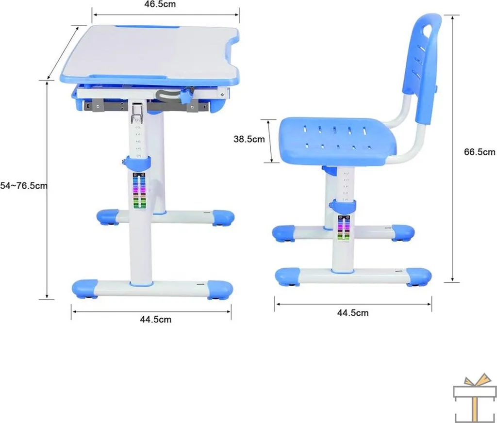 Bureau enfant Happyment bleu avec ensemble table et chaise réglable