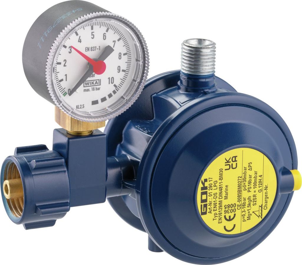 GOK Marineregler Typ EN61-DS Abgang 90°, Variante:30 mbar mit Manometer