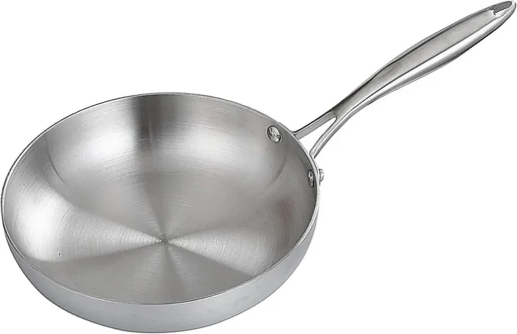 Padella Padella in acciaio inossidabile - 28 cm - Senza rivestimento - Antiaderente - Con manico - Per tutti i tipi di fornelli - Gialla