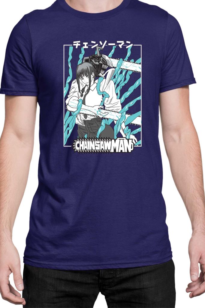 Herren T-Shirt Manga Japan Anime Comics Animation Chainsaw Anime manga Man 04, Man XL / Dunkelblau