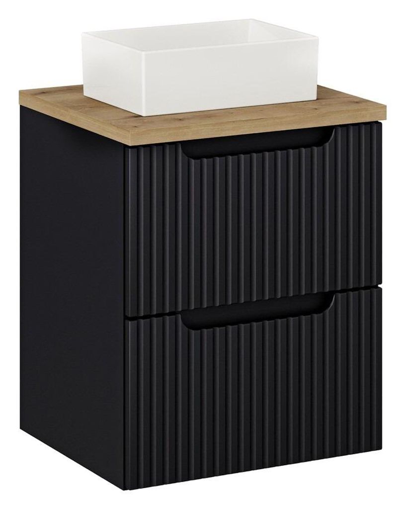Badmöbel-Set 50 cm Mit Arbeitsplatte & Unterschrank 2 Schubladen Aufsatzwaschbecken, Nova Black N BM124 - Schwarz/ Evoke Eiche