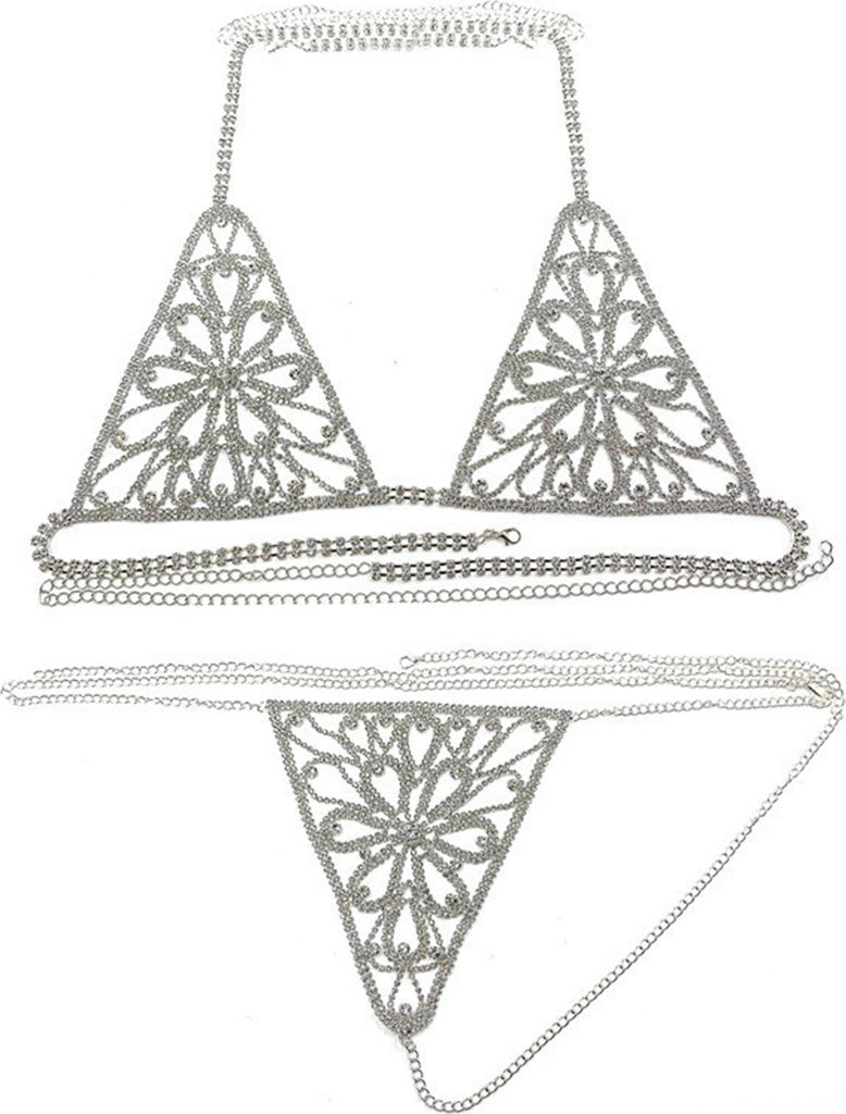 1 Set Frauen Körper Kette Anzug Glänzenden Strass y Floral Produktbild 