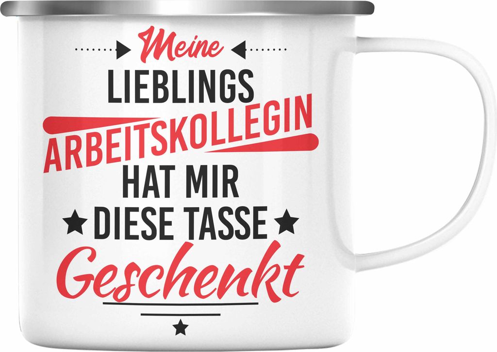 Trendation - Bester Kollege Emaille Tasse Geschenk Lieblingskollege mit Spruch Danke Lustig Lieblings-Arbeitskollege (Silber)
