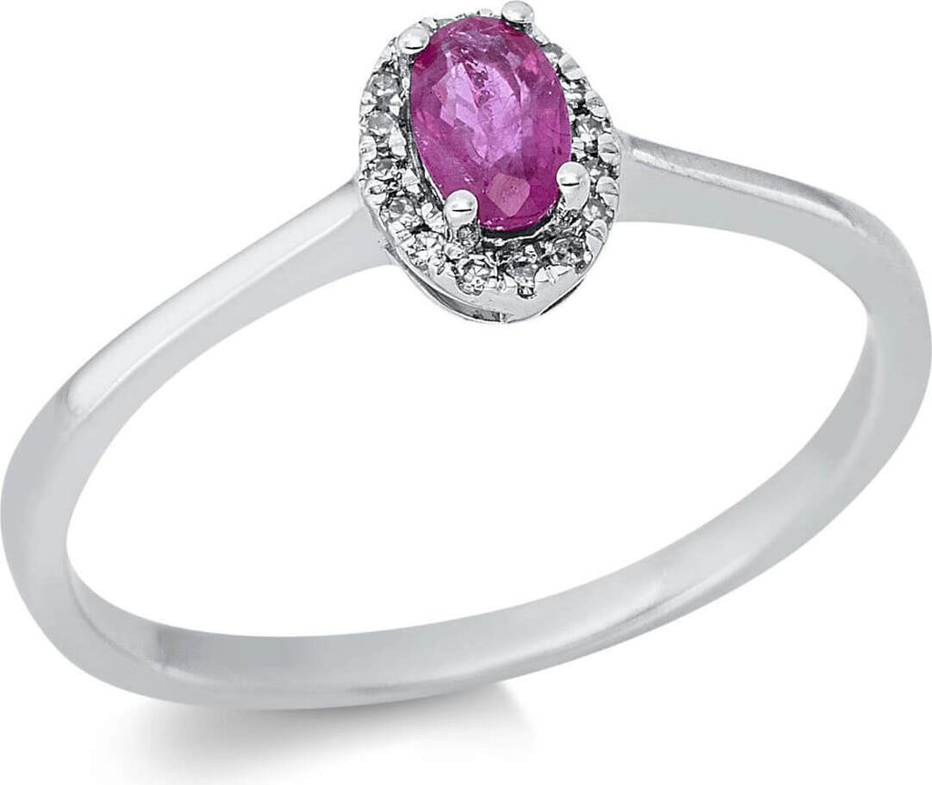 Ring Oval aus 750 Weißgold Rubin 0,3ct rot 16 Brillanten 0,05ct TW-SI B:6,6mm Innenumfang 54mm Ø17.2mm