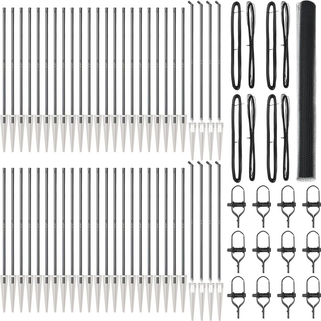Möbel Sechseckzaun grau 1,6 x 100 m Stahl, Zaunpfosten mit Spikes 13 Stück Ø32 mm 180 cm verzinkter Stahl - Zaunzubehör 3353321
