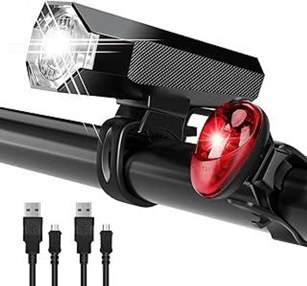LED Fahrradlicht Set Wiederaufladbare, STVZO Zugelassen Fahrradlicht Fahrradlichter Fahrradlampe Set Wasserdicht und USB-Aufladung Fahrrad Licht mi...