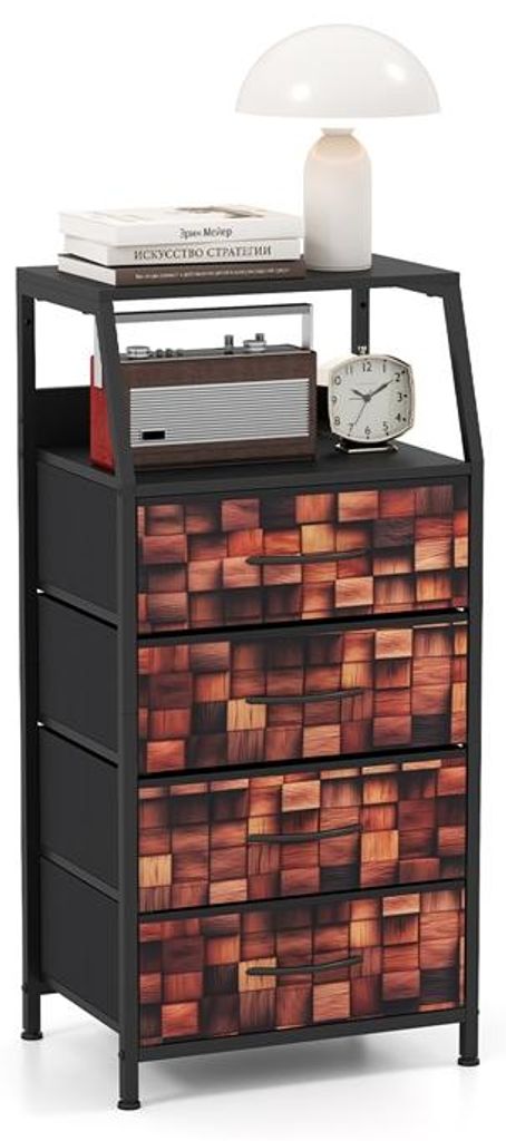 COSTWAY Nachttisch, Beistelltisch mit 4 Stoff-Schubladen & Offenes Fach, Nachtschrank industriell für Schlafzimmer, Flur & Wohnzimmer, 40 x 29 x 8...