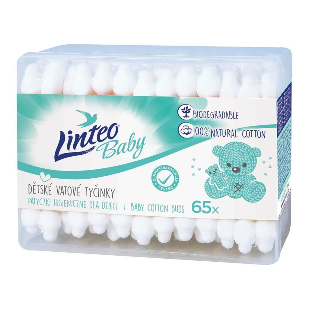 Papier-Wattestäbchen 100% natürlich Linteo 65 Stück in Box Produktbild 