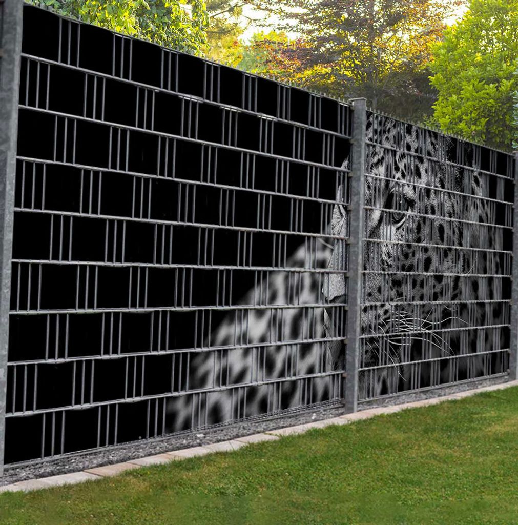 Sichtschutzstreifen Leopard grau Sichtschutz Garten Zaun - Teil1 + Teil2 - 9 Streifen - 500x180cm