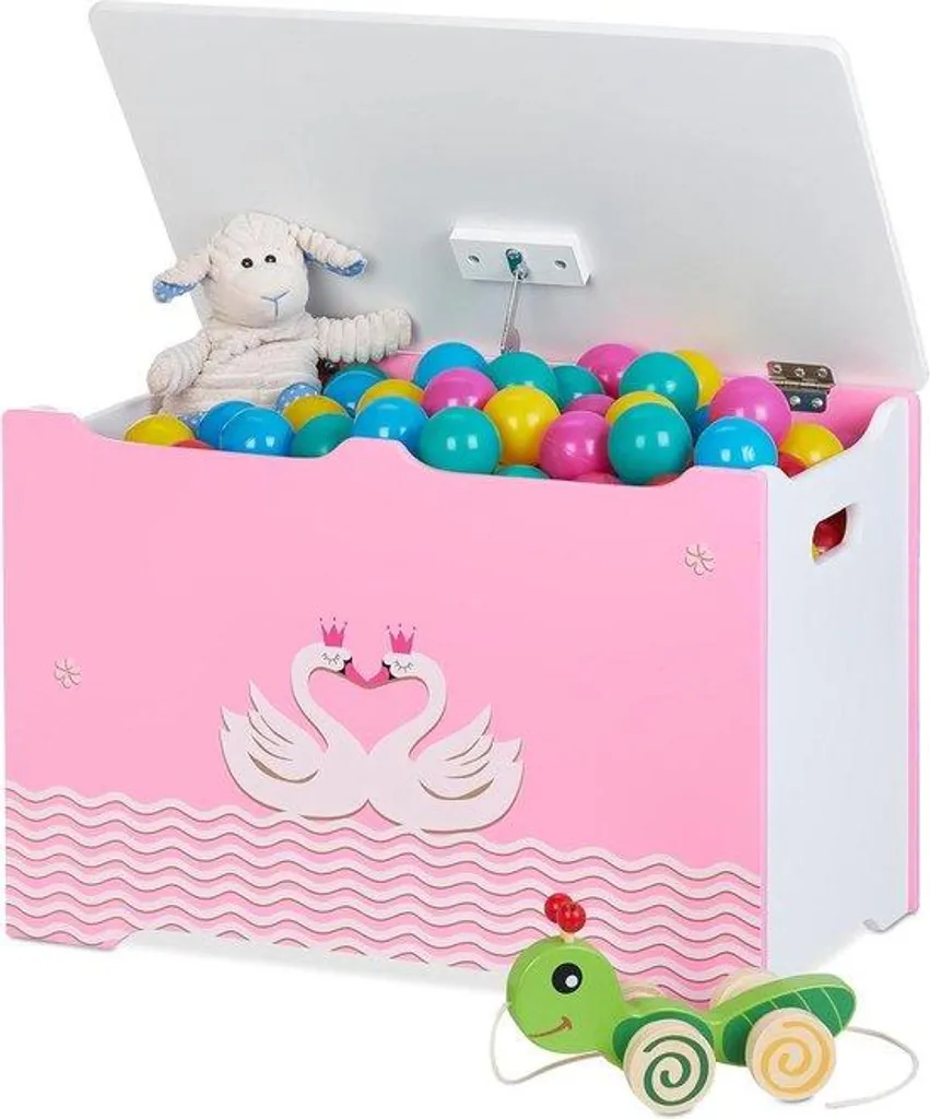 Dites stop au désordre avec ce coffre à jouets rose blanc en bois MDF