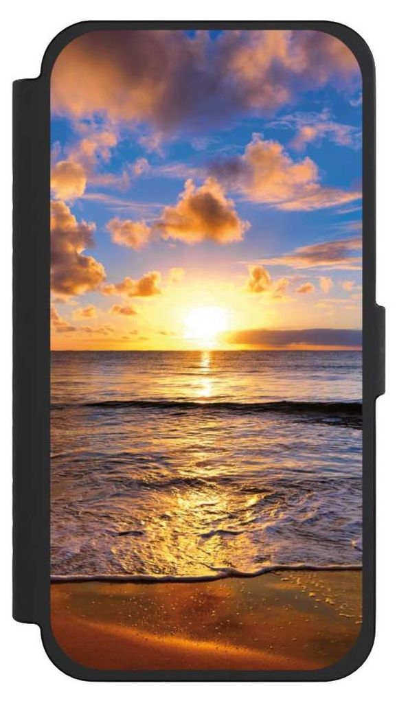 NIVOCASE Klapphülle für Apple iPhone 15 Pro Max Handyhülle aus Kunst Leder NIVOflip schwarz Meer Sonnenuntergang Strand