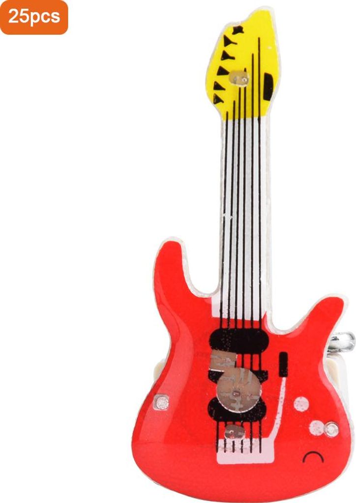 25 Stück Gitarren-Tier-LED-Leuchtbroschen, Anstecknadeln, Partygeschenke, Weihnachtsgeschenk, rote Gitarre