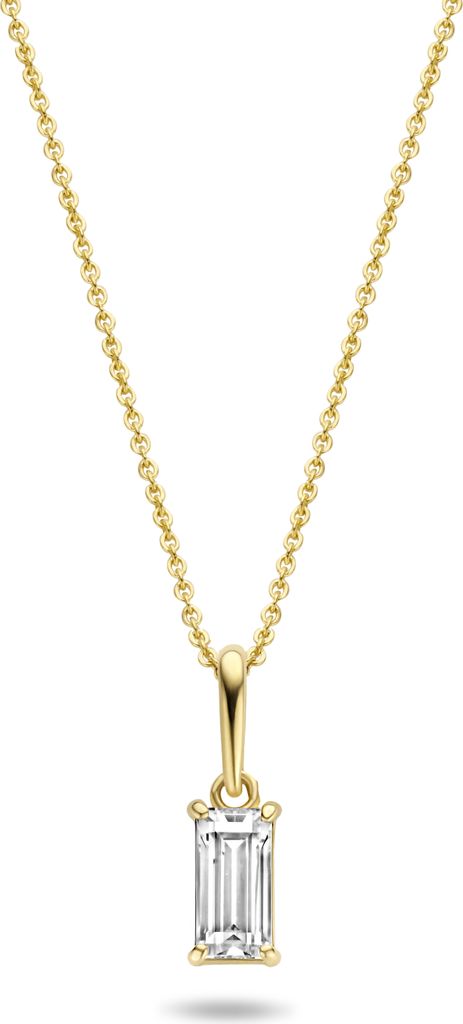 Neu Bling 9NBG-0238 Gouden Ketting met Hangertje - Dames - Zirkonia - Baguette - 6 x 3 mm - Ankerhaken - 39 + 3 + 3 cm - 14 Karat - Goud