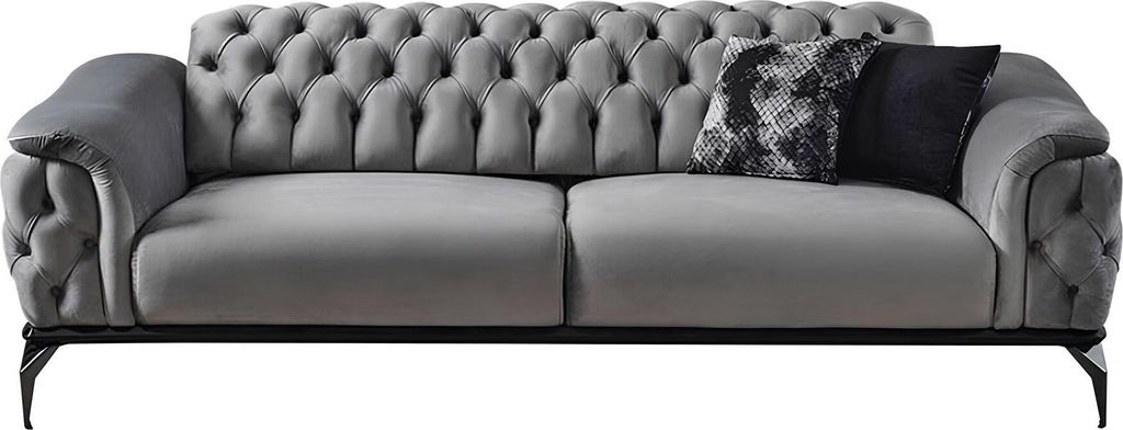 Designer Sofa 3 Sitzer Chesterfield Couch Polster Sofas Design Grau Sitzpolster