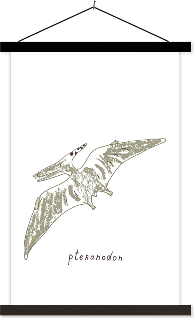 MuchoWow Textilposter Kinderzimmer - Pteranodon - Grün - Jungen - Mädchen - Kinder 40x60 cm mit schwarzem Rahmen - Wanddekorationen