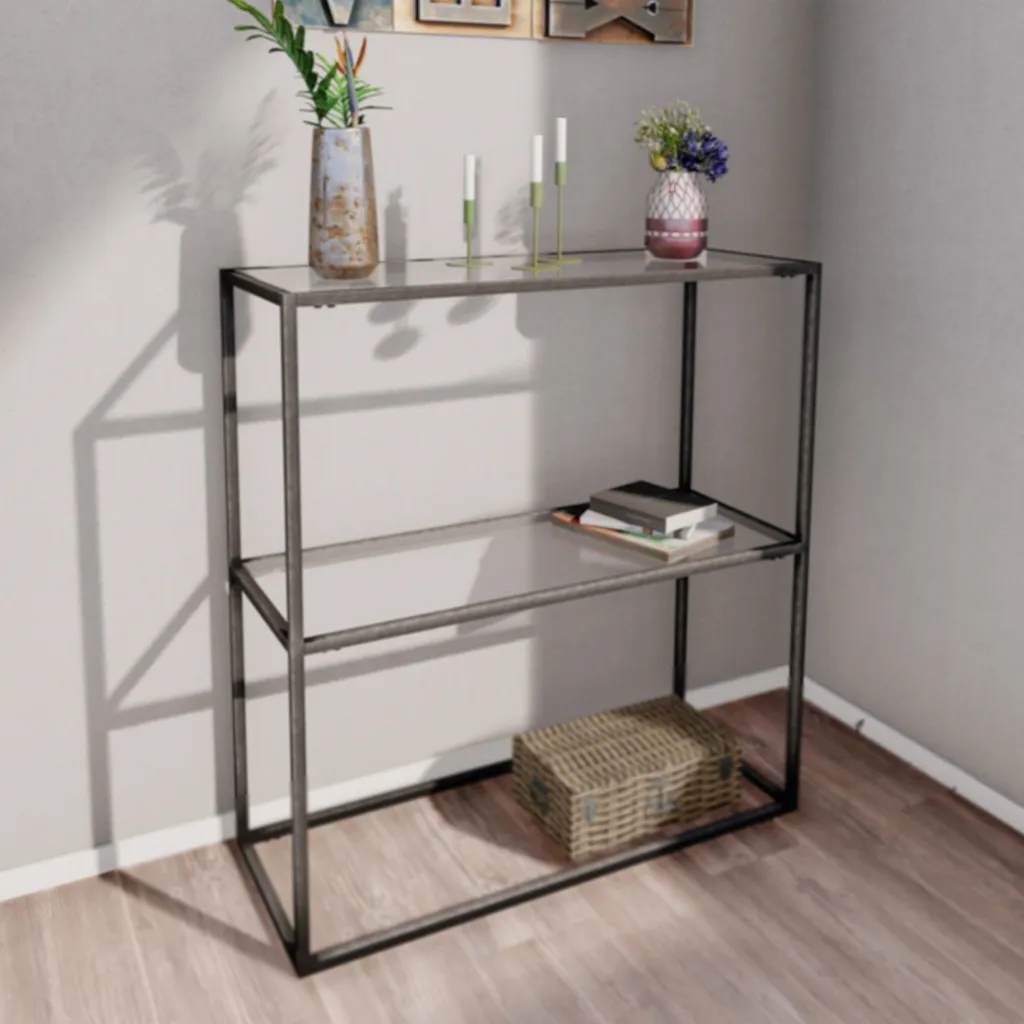 Tavolo consolle Konnevesi credenza 85 x 80 x 30 cm tavolo da corridoio con ripiano tavolo laterale ufficio soggiorno industriale vetro trasparente