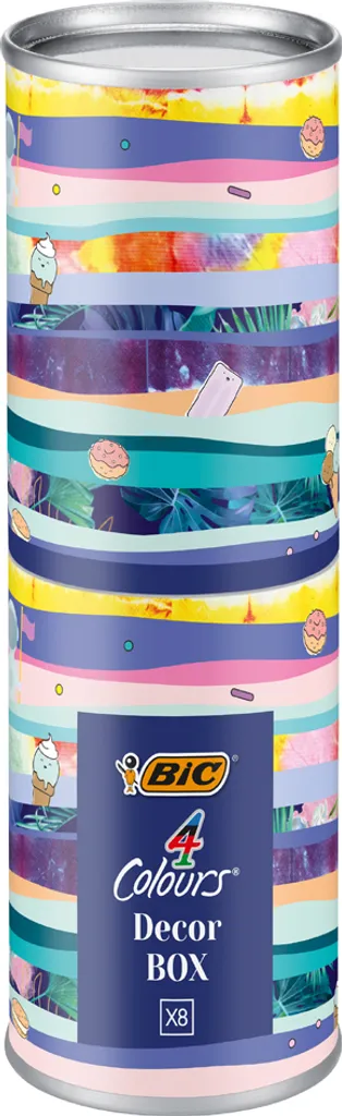 BIC 506391 Stylo à bille 4 Couleurs en métal, boîte de 8 stylos premium