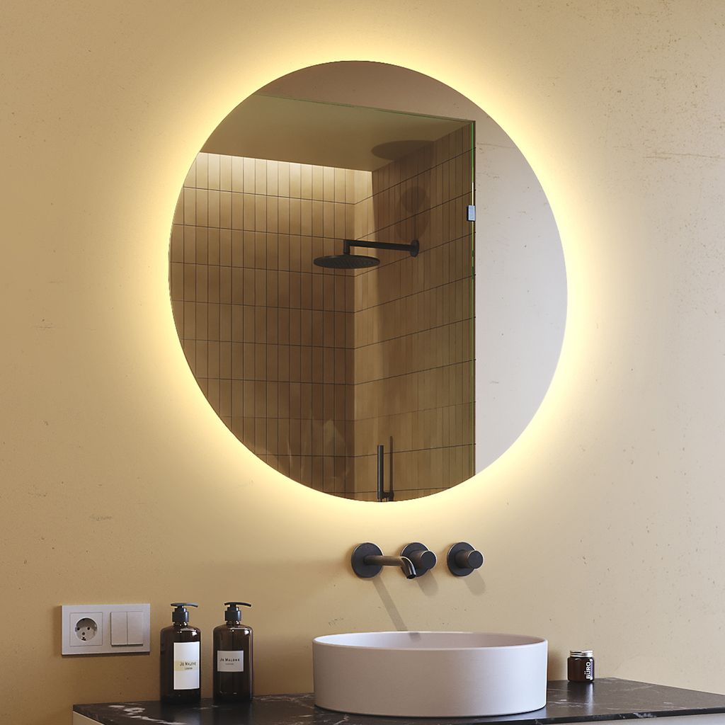 Spiegel mit Beleuchtung 80 cm- Rund Badezimmerspiegel mit LED Beleuchtung - Warmweiß 3000K - LED Badspiegel Lichtspiegel OKR082