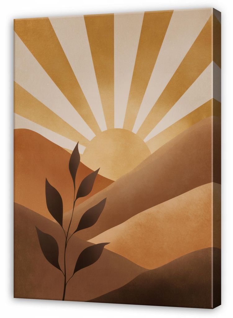 Leinwandbild Blätter Abstrakt Boho - 40x60 cm - Wandbilder Wohnzimmer Schlafzimmer - Leinwand Leinwandbild Braun - SPP16480O4