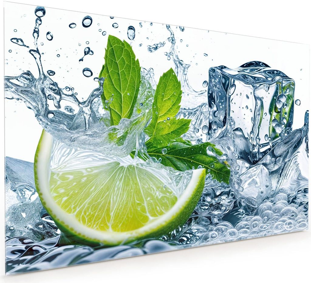 Küchenrückwand Spritzschutz Glas mit Motiv Limettenspritzer 40 x 40 cm