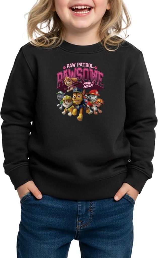 Spreadshirt Paw Patrol Pawsome Here To Help Spruch Rosa Kinder/Teenager Premium Pullover, 110/116 (4 Jahre), Schwarz