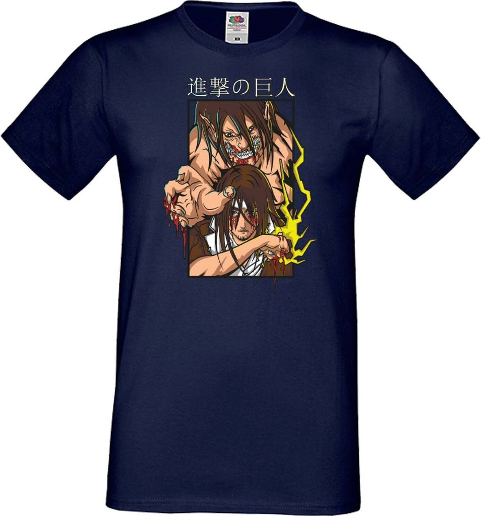 Herren T-Shirt Japan Manga Animation Comics Attack Anime On Titan Eren Yaeger 04 Var-002 Eren Pilot, Man XL / Dunkelblau