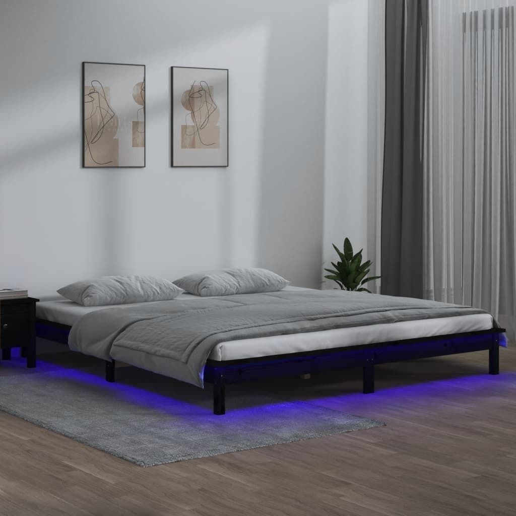 Maison Exclusive - Massivholzbett mit LEDs Schwarz 140x190 cm