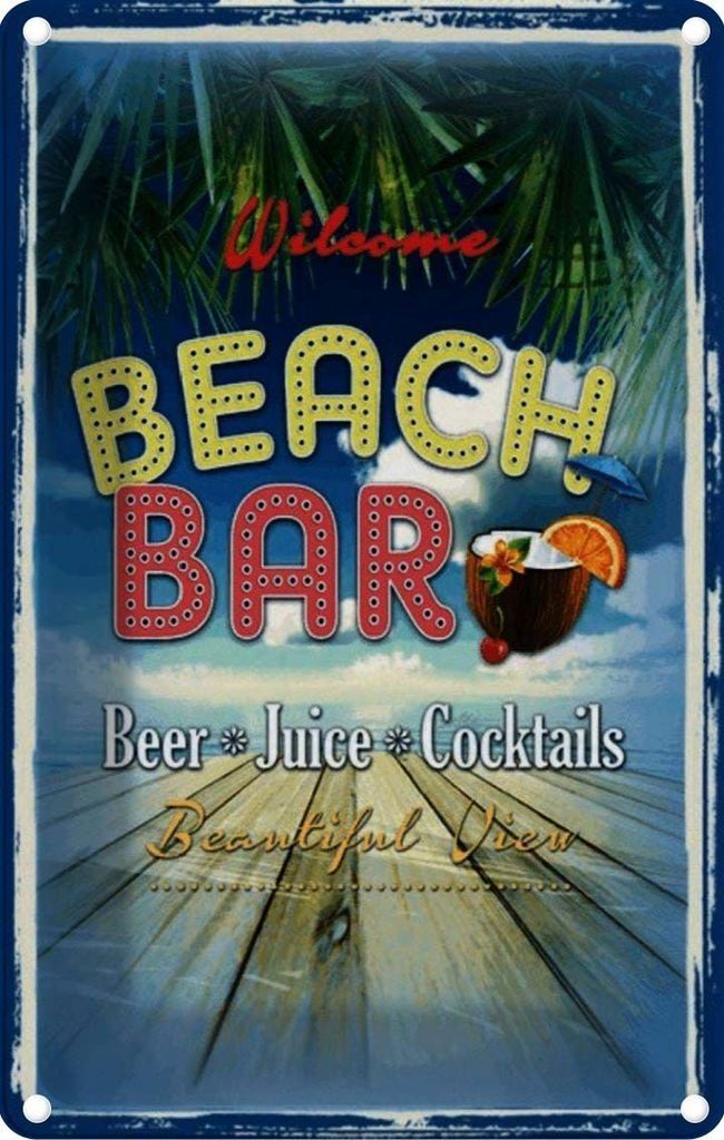 vianmo Blechschild 30x20 cm Wilcome Beach Bar Beer Juice Essen Trinken Club Alkohol