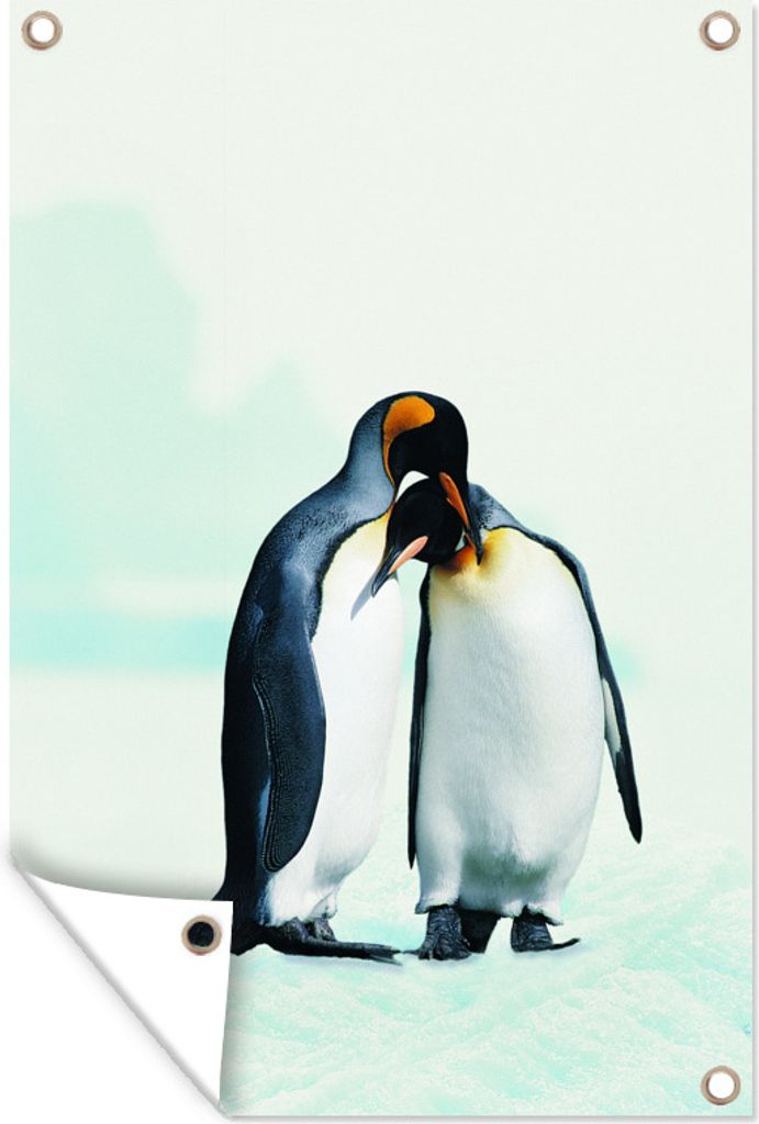 MuchoWow 80x120 cm Outdoor-Poster Gartendeko Sichtschutz Garten Poster für den Garten Pinguine - Schnee - Familie