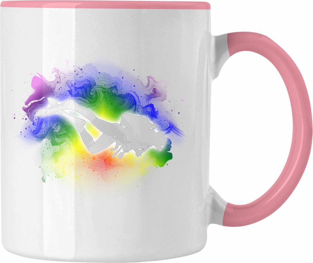 Trendation - Taucher Grafik Tasse Geschenk für Tauchlehrer Geschenkidee Lustig Tauchen Tauchsport (Rosa)