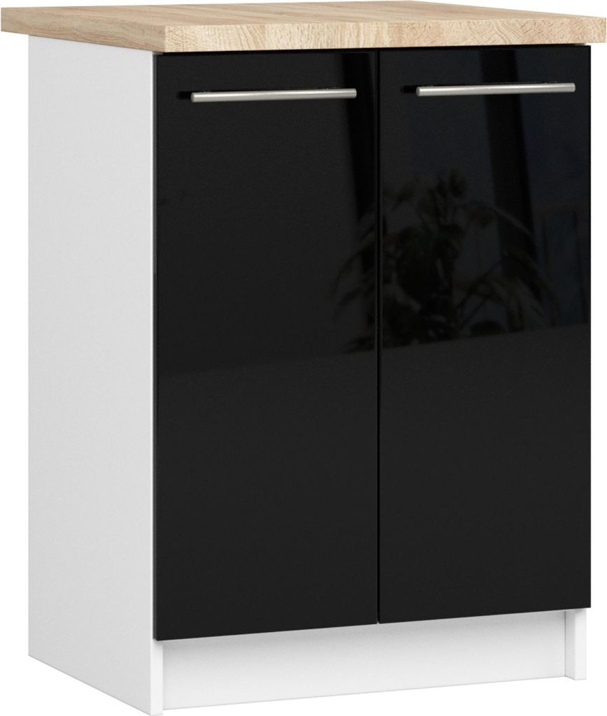 Küchenunterschrank – Unterschrank S60 2D – OLIWIA – Schwarz Hochglanz – Stil und Funktion perfekt kombiniert Mit Arbeitsplatte