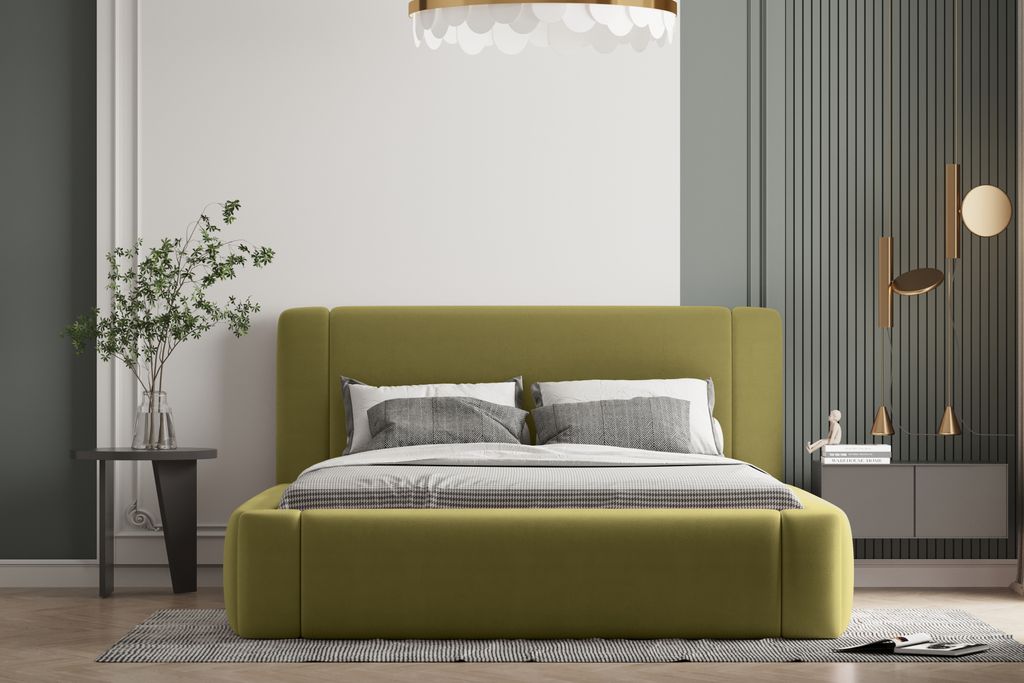 Polsterbett OLAF -OM 120 x 200 cm mit Bettkasten und Lattenrost. Farbe: Grün