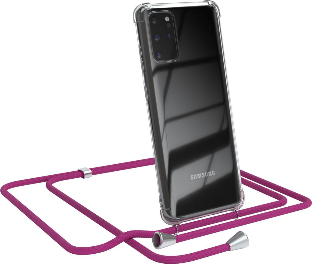 EAZY CASE Handykette kompatibel mit Samsung Galaxy S20 Plus / S20 Plus 5G, Handyhülle mit Umhängeband, Handykordel, Schutzhülle Clear, Band in Rosa