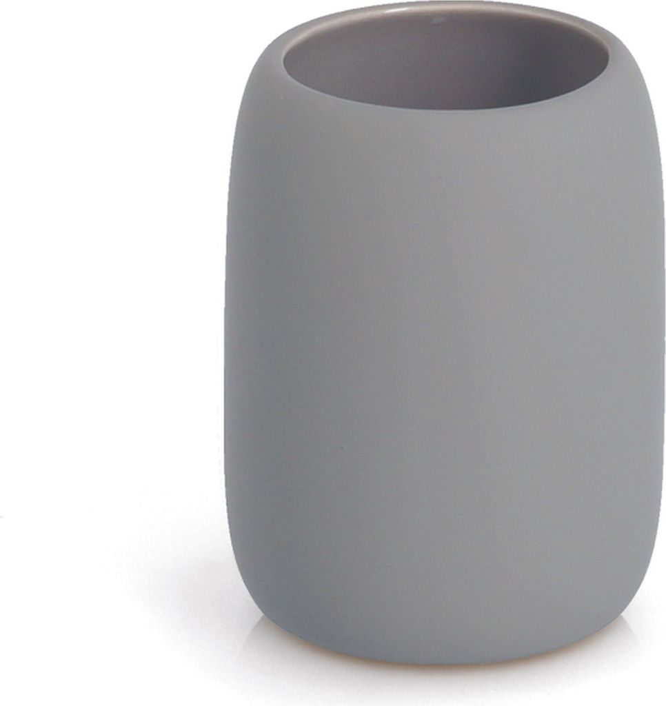ZELLER Grauer Keramik-Zahnputzbecher 8,4 x 10,8 cm
