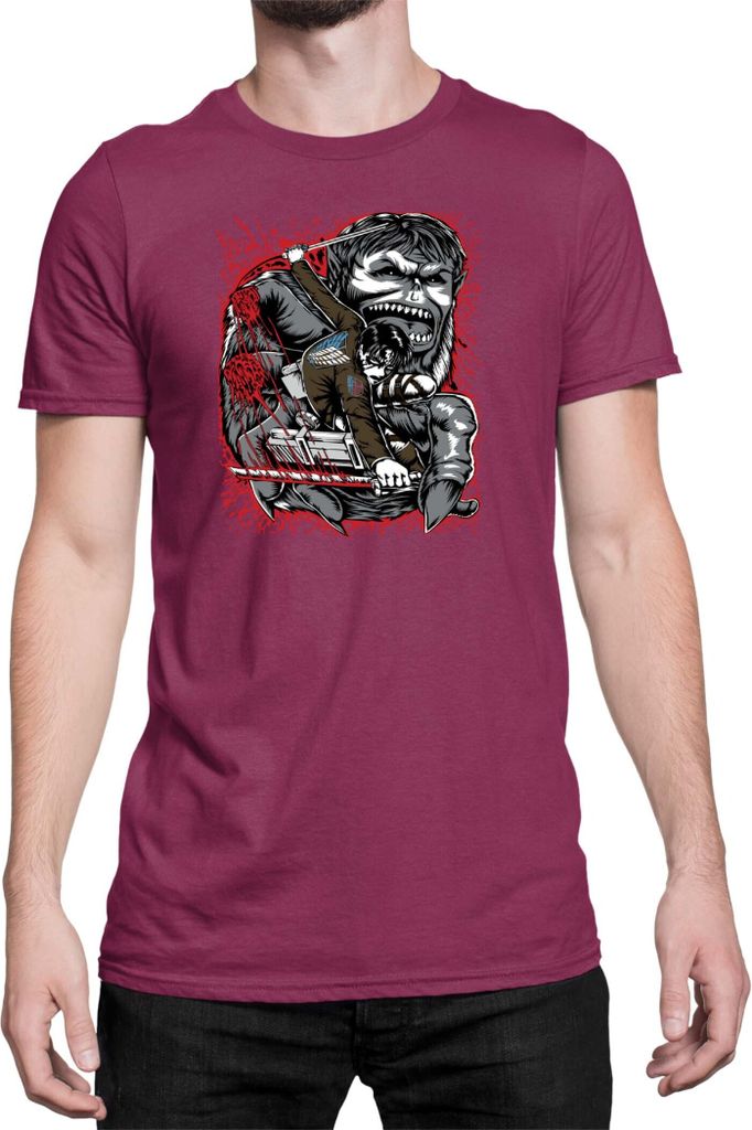 Herren T-Shirt Japan Anime Manga Attack Anime On Titan Levi Ackerman 08 Levi Titan Pilot, Man M / Burgundy