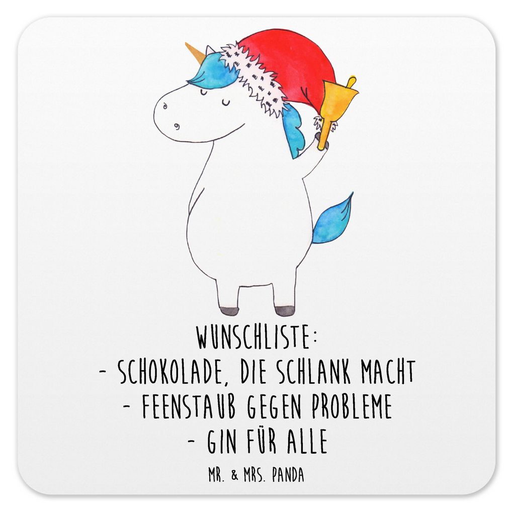 Mr. & Mrs. Panda Untersetzer für Gläser Einhorn Weihnachtsmann 6er Set - Weiß - Geschenk, Wunschzettel, Coaster, Unicorn, Getränke, Glas-Unters...