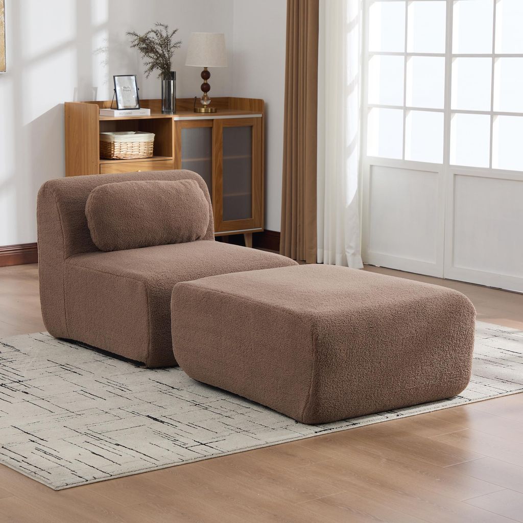 MODFU Einzelsitz gepolstertes Sofa Loungesofa mit Rückenlehne und rutschfestem Boden Leicht zu bewegen Ohne Montage Für Wohnzimmer Kamel