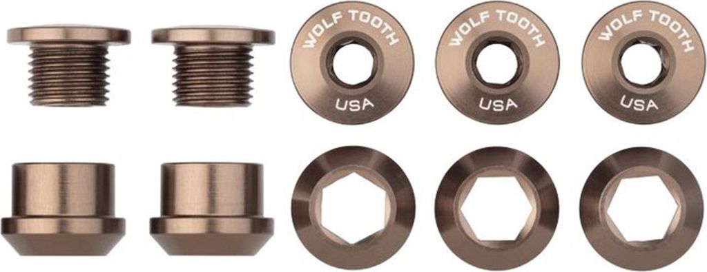 Wolf Tooth Kettenblattschrauben und -muttern, 6mm, 1-fach, 5 Stk., Aluminium, espresso