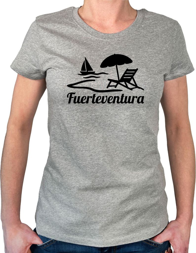 Huuraa Damen T-Shirt Fuerteventura Inselmotiv Spanien XS Sport Grey Bio Baumwolle Fairtrade Damenshirt Geschenkidee