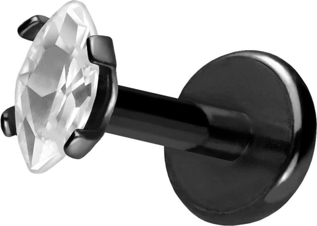 Ohrpiercing, Nasenpiercing Titan Labret mit Push Fit EINGEFASSTER KRISTALLTROPFEN Schwarz Stablänge: 8mm | Stabstärke: 1mm | Kristallgröße: 2 x...