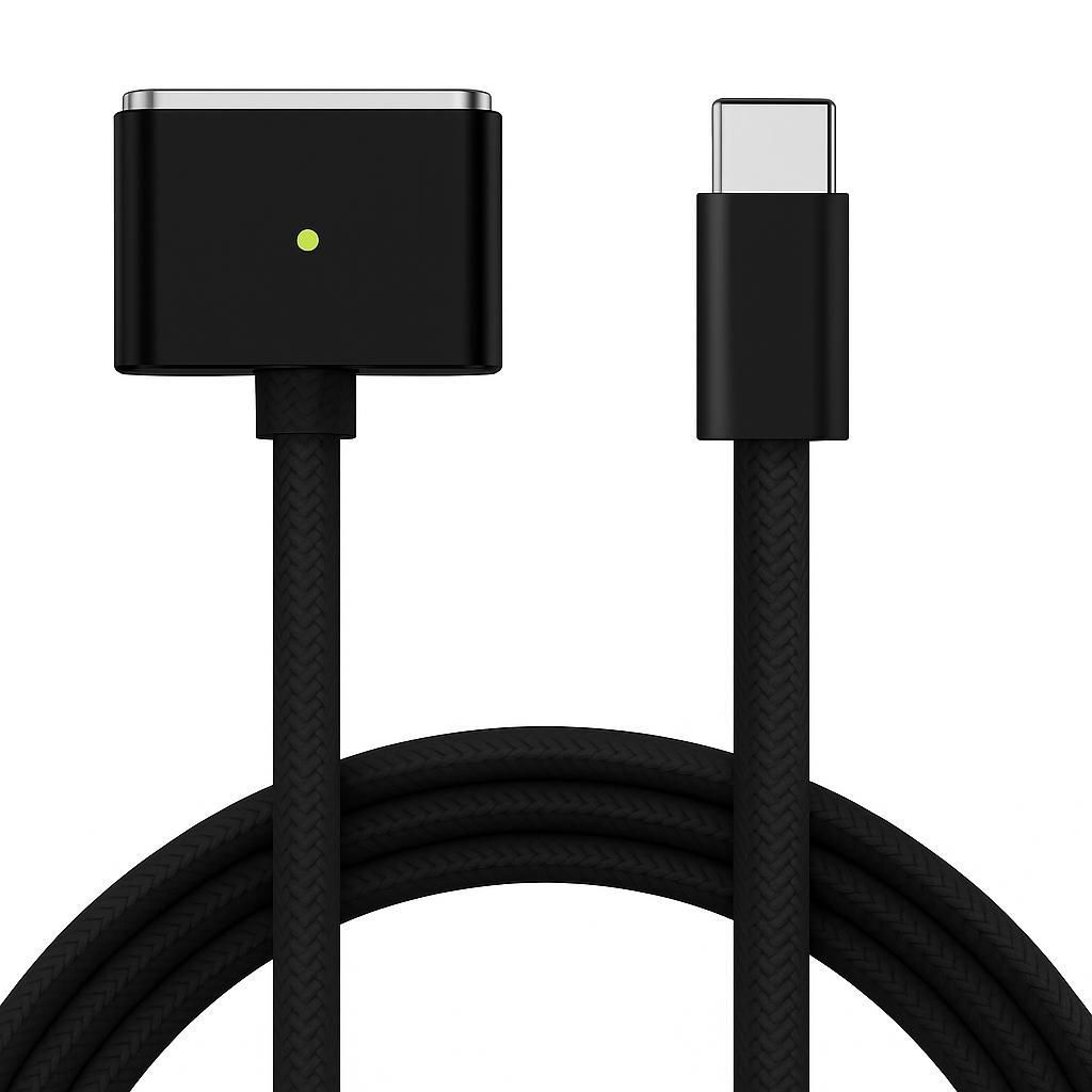 USB C Ladekabel 140W kompatibel mit MagSafe 3 – Schnellladekabel mit LED Leuchte für MacBook Pro und Air M1 M2 M3 M4 – Schwarz