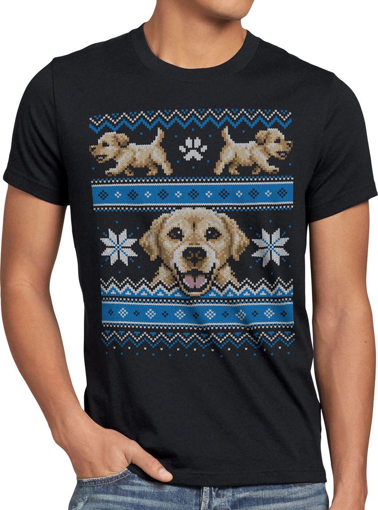 style3 Hundewelpe Ugly Sweater Herren T-Shirt golden retriever x-mas pulli weihnachtsbaum